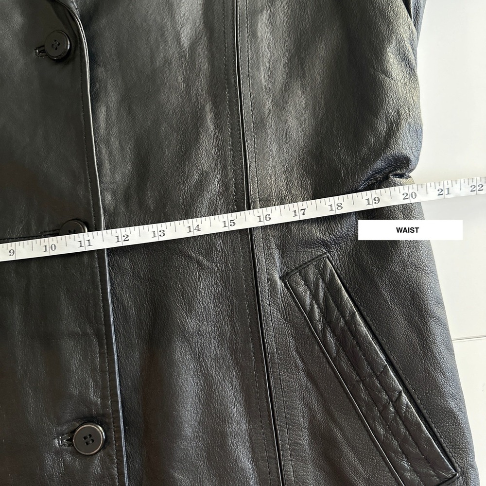 Vintage Omint Trench Coat Womens L Black Leather Long Classic Gothic Jacket - Picture 12 of 16